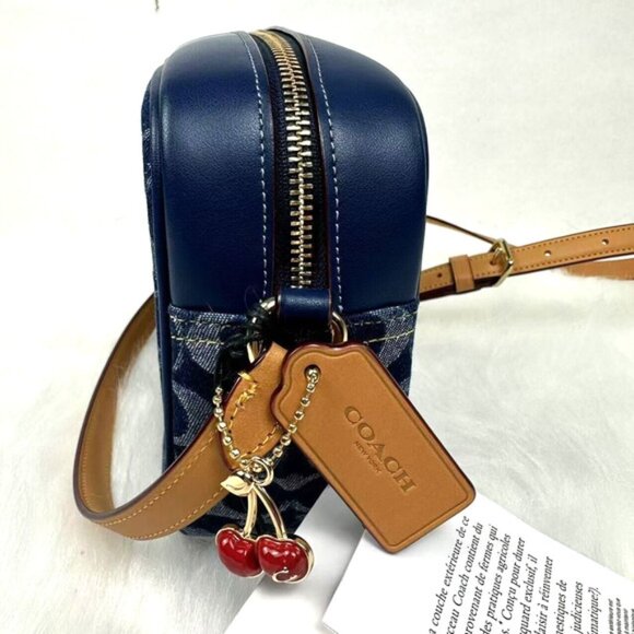 Coach Jamie Camera Bag In Signature Denim & Leather With Cherry Charm - Picture 3 of 12